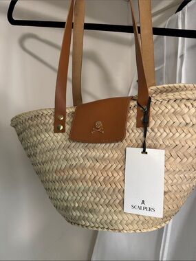 Natural Straw Tote with Tan Leather Trim